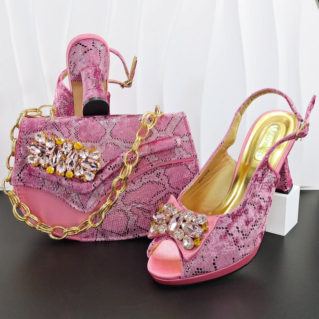 Doershow Lastest Italian Design Fashion Style Ladies Shoes with Matching Bag Set 2026 Nigerian Shoes and Bag Set!  HG1-1