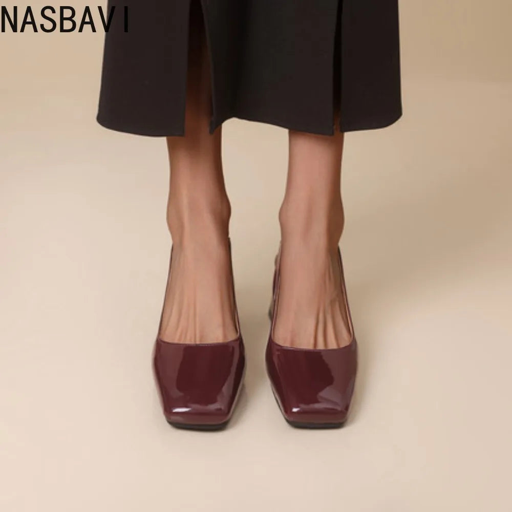 NASBAVI Vintage Womens Square Toes Pumps 6CM Chunky Heels Slingback Sandal Shoes Ladies Summer New Woman Lady Female Sandals