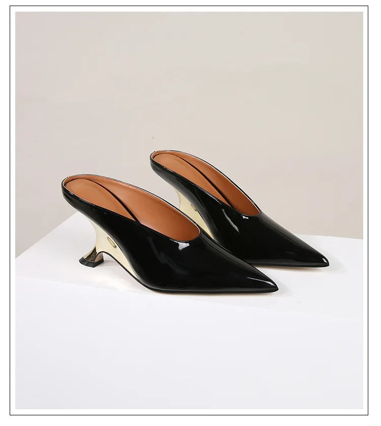 Design Fashion Platform Wedges High Heels Mule Women Slippers Concise Shallow Pointed Toe Party Dress Ladies Shoes 2026