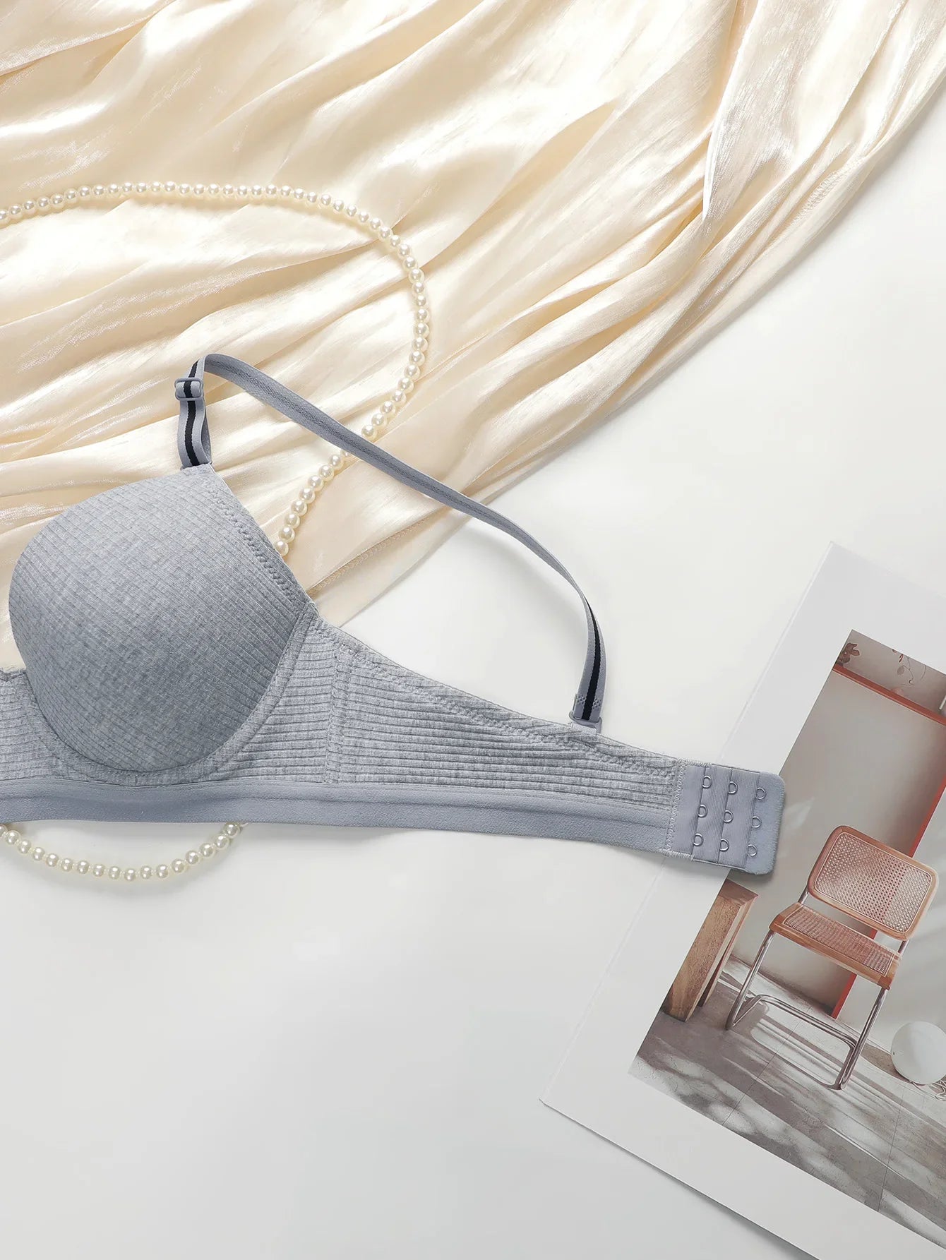2-piece women's sexy striped bra with steel rims gathered push up straps adjustable daily comfort bra R8814