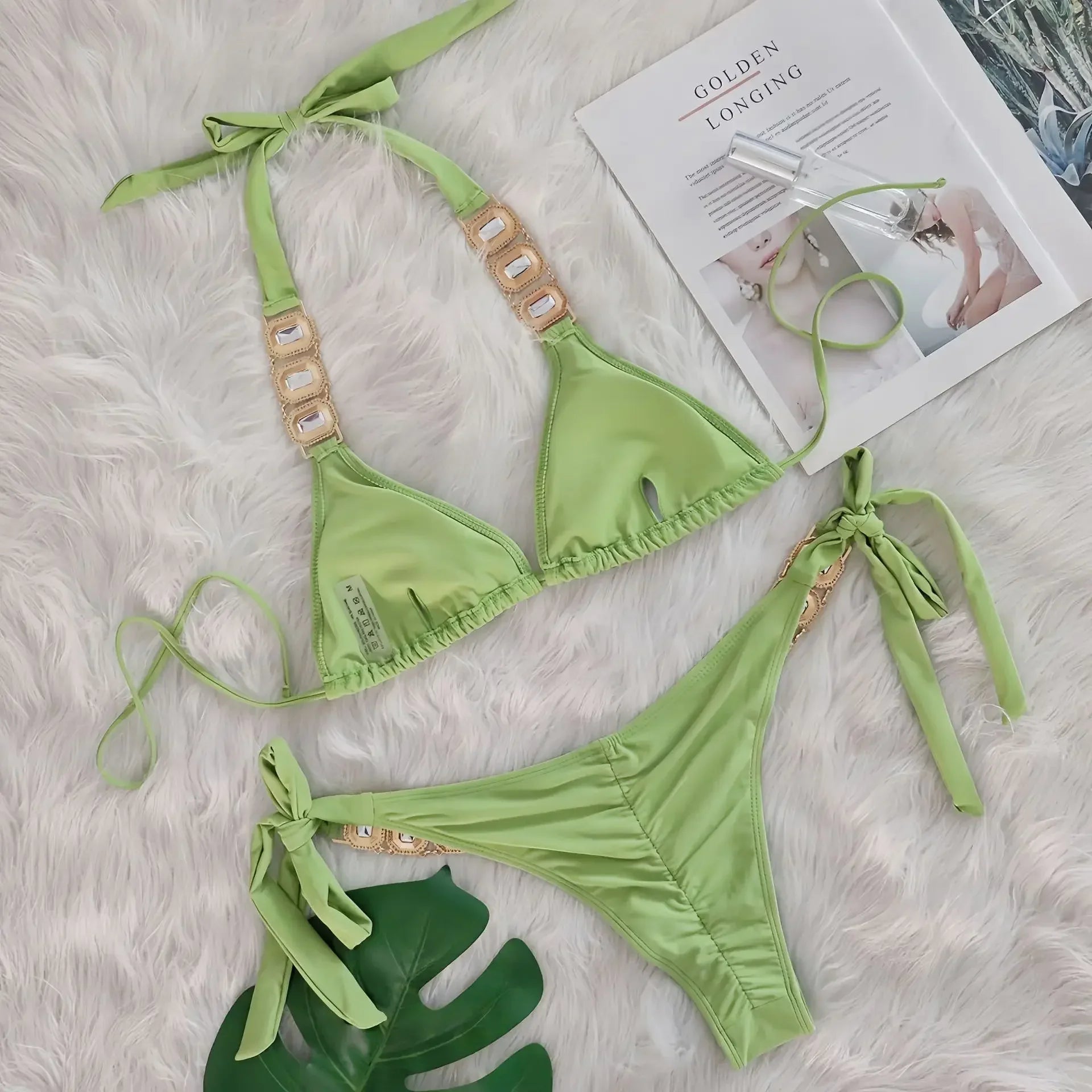 Halter Scrunch Butt Rhintstone Diamond Bikini Women Swimsuit Female Swimwear Two Pieces Bikini Set Brazilian Bathing Suit Swim