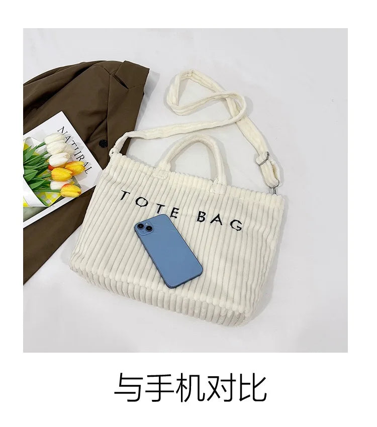 2026 Autumn New Women's Corduroy Tote Bag - Large Capacity, High-End Texture, Fashionable Commuter Shoulder & Crossbody Bag