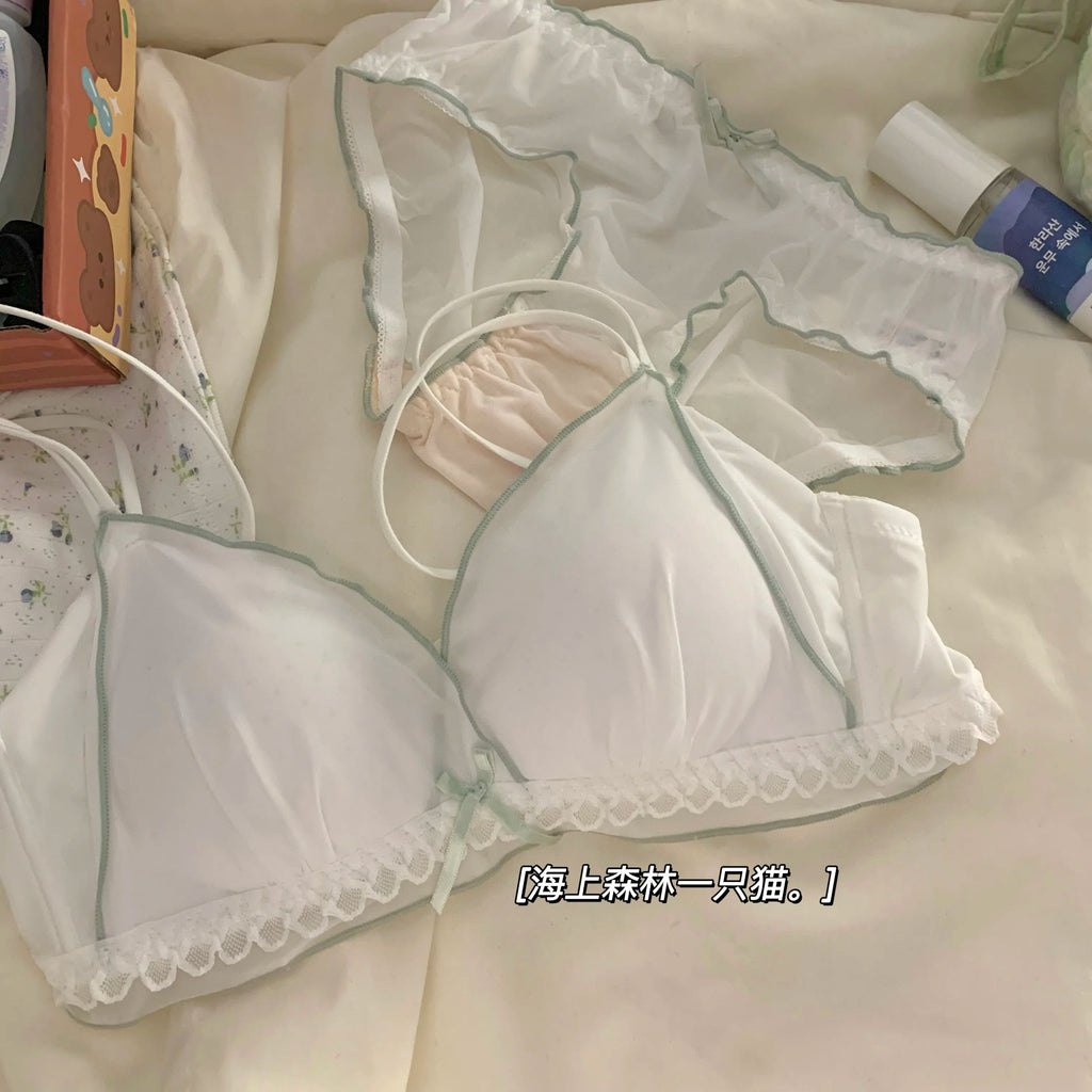 Women's French Ruffle Bralette Set | Wirefree Push Up with Silk Touch Thin Cups for Small Chest | Sweet & Trendy MOYISU Bra S-XL