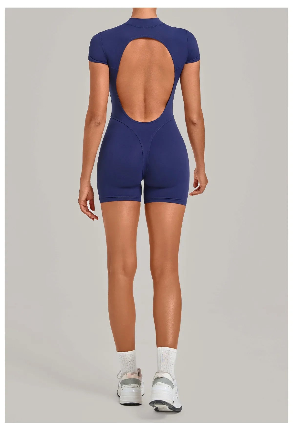 Half-zipper Slimming Yoga Jumpsuit Women Hollow Out Backless Sports One Piece Suits Short Sleeve Butt Lifting Tight Overalls