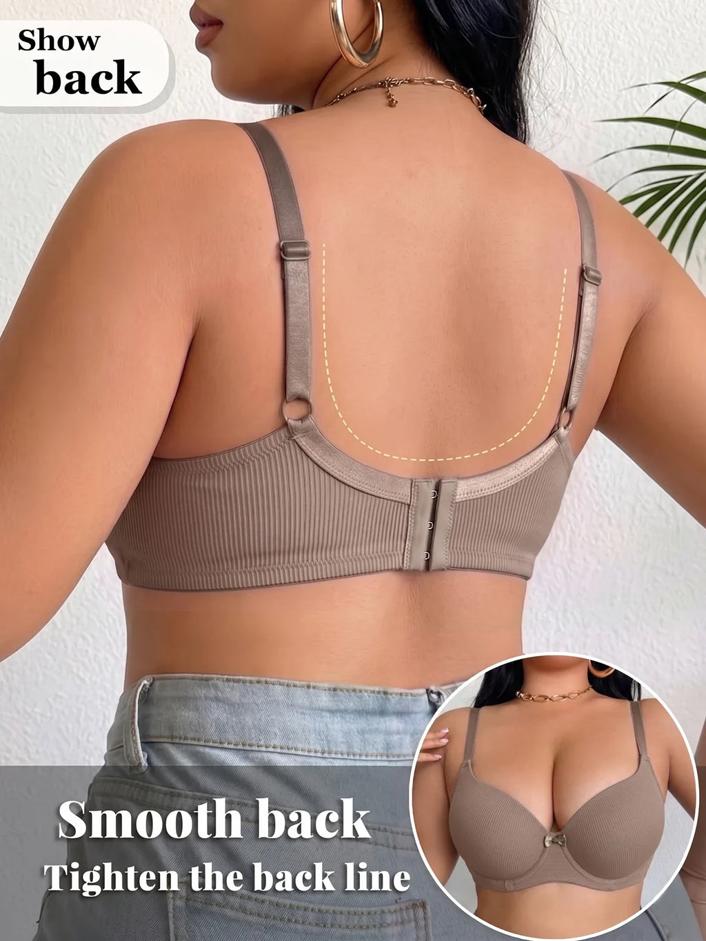 Plus Size Women's B C D Thin Cup Ribbed Push Up Bra Wide Straps Underwire Side gather Lingerie Comfort Ladies Brassiere