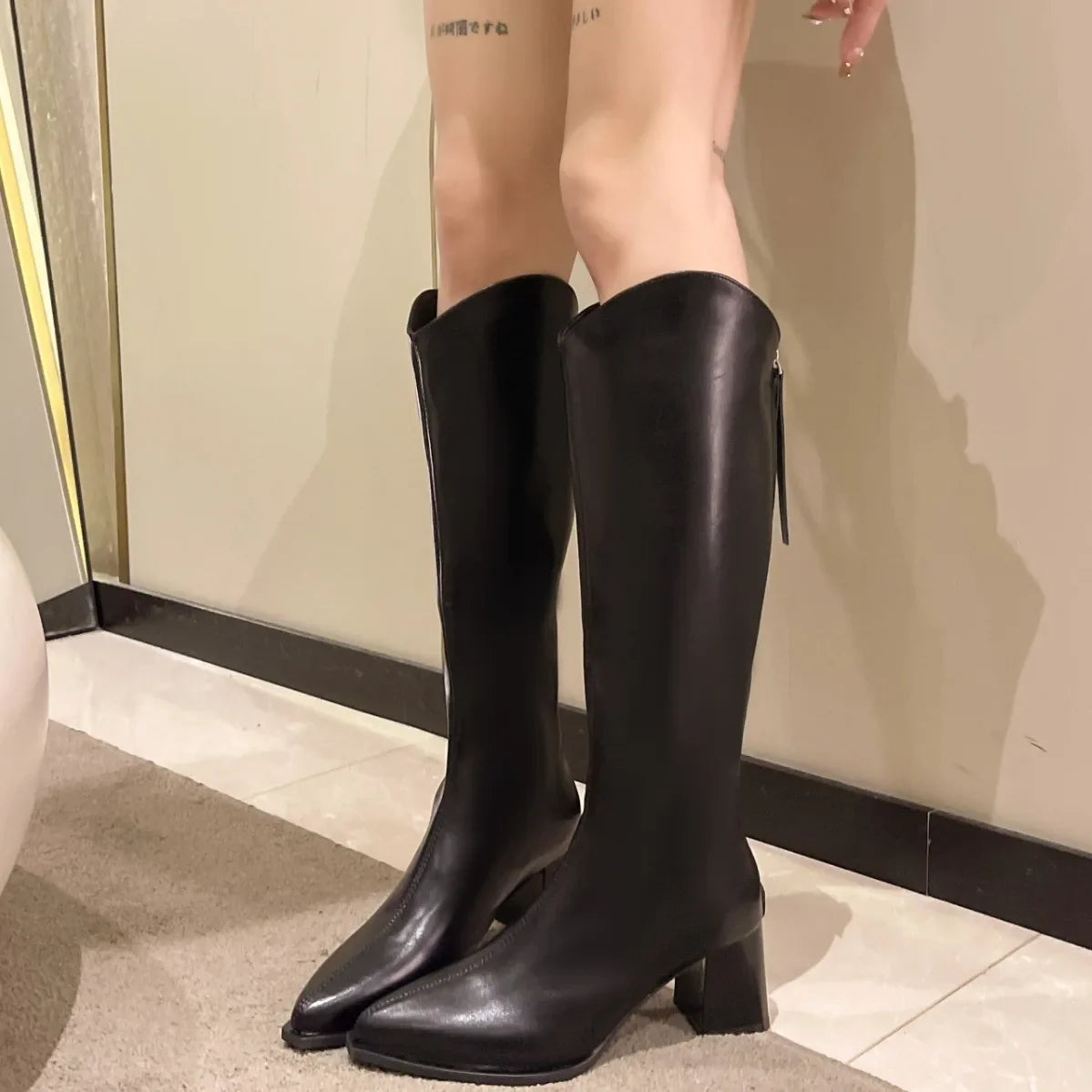 Pointed Toe Women High Boots Fashion Side Zippers Long Booties Ladies Elegant Party High Heel Shoes Winter Women's Footwear