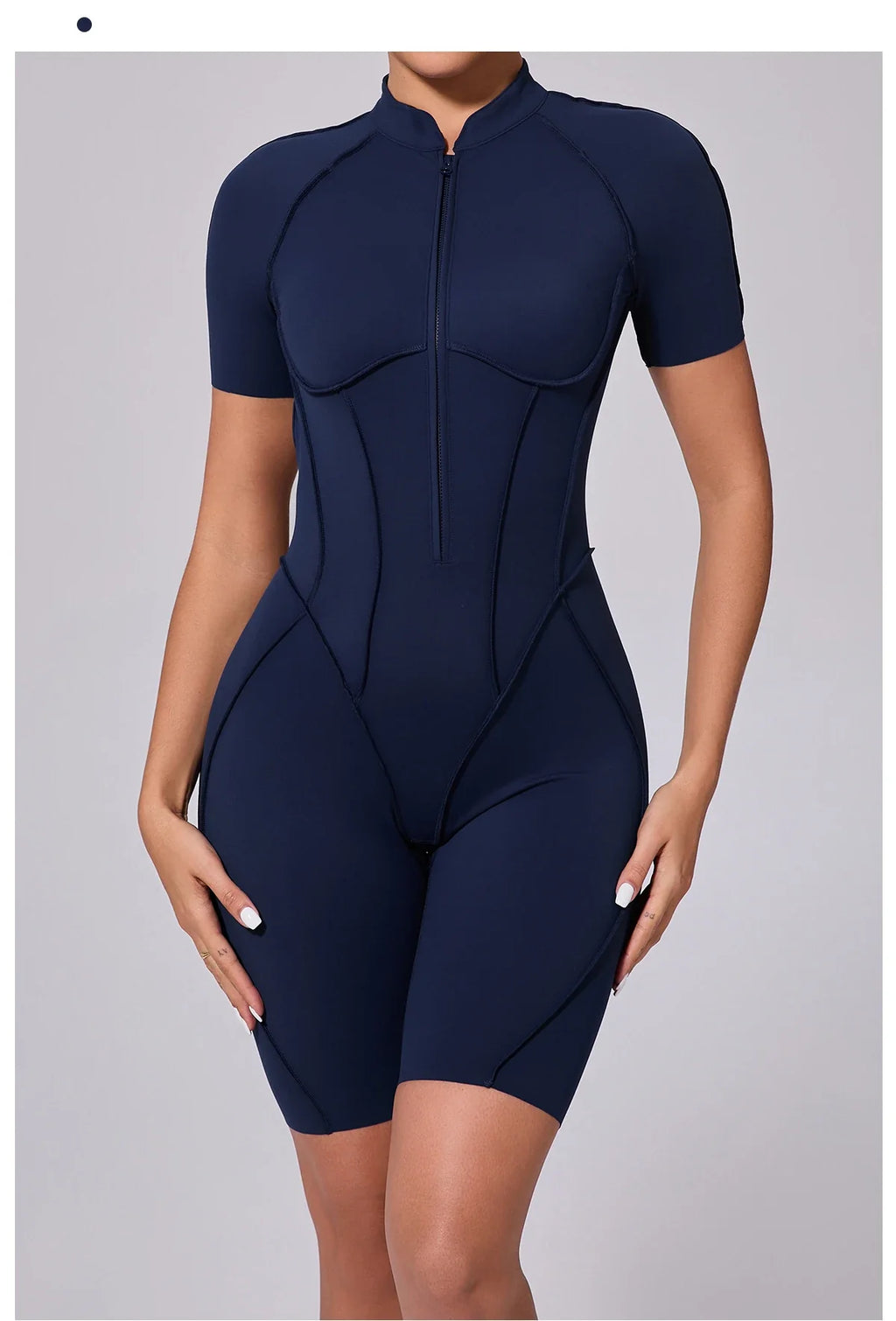 Summer Zipper Workout Jumpsuit Sports Overalls Women Running Fitness Short Sleeve Yoga Bodysuit