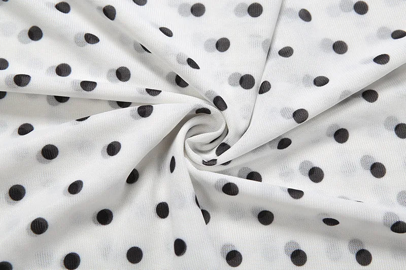 FDYOUI Woman Clothing Elegant Spaghetti Strap Polka Dot Midi Dress Ladies Sexy Lace Patchwork Sleeveless Slim Party Club Dresses