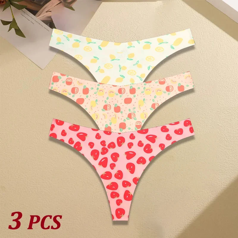 3Pcs Women G-string Seamless Sweet Fruit Thongs Low-waist Panties Ladies Soft Cute Thongs Female S-XL T-Back Panties Underwear