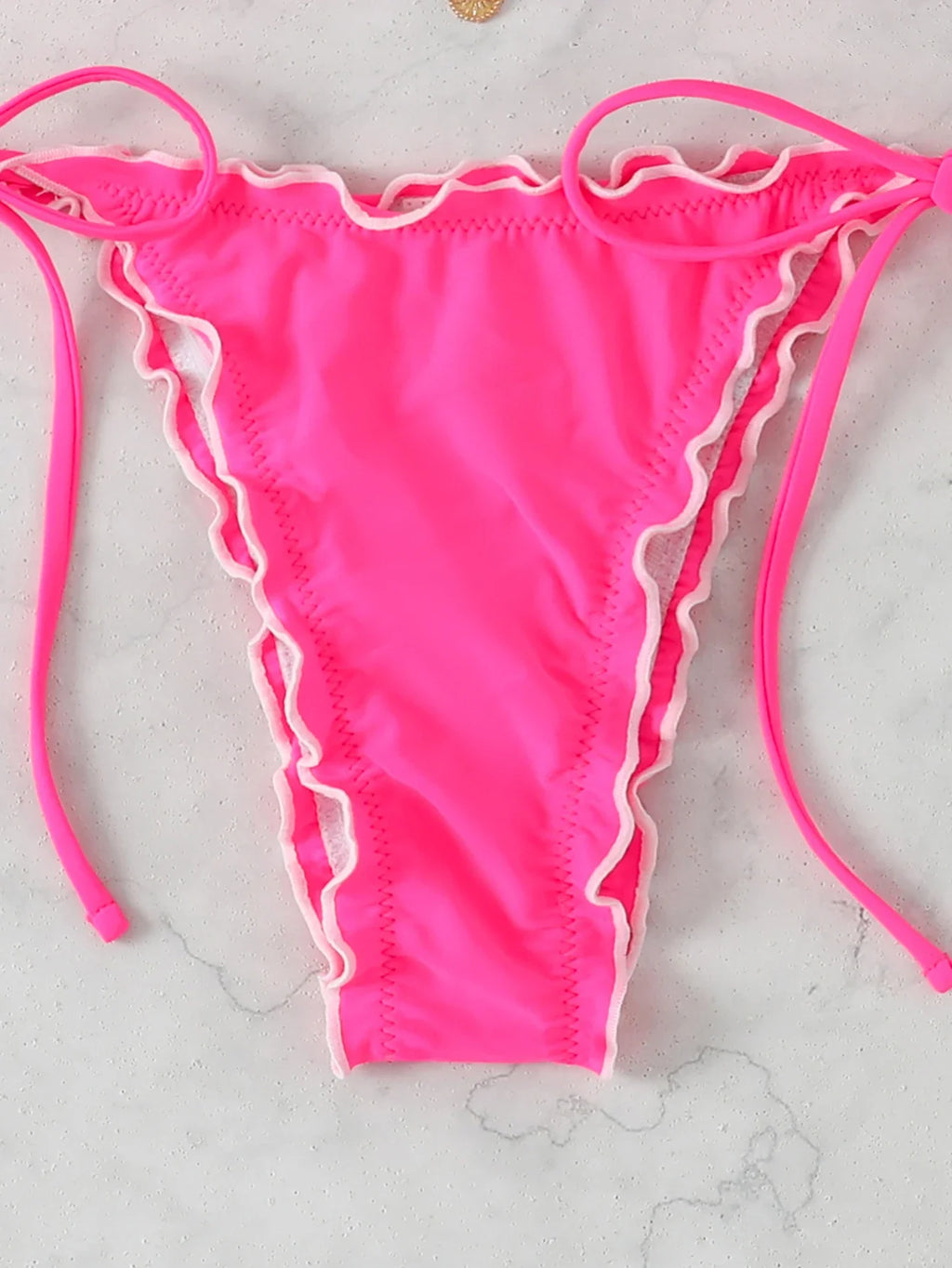 Triangle Halter String Bikinis 2026 Women Sexy Ruffle Swimsuit Solid Cherry Swimwear Female Bathers Bathing Swimming Swim Suit