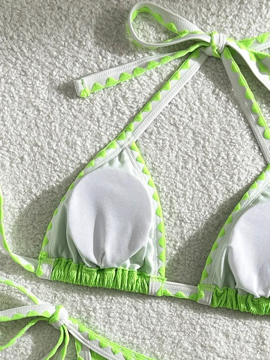 Splicing Wrinkled Pleated Bikinis 2025 High Cut Bikini Women Swimwear Female Swimsuit Two-pieces Bikini Set Bathing Suit Swim