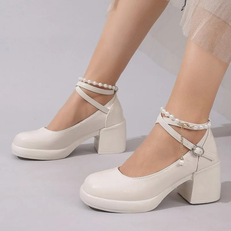 New Women Pumps Shoes Fashion Cross Strap Ladies Shallow Dress Mary Jane Shoes Female Elegant High Heel Footwear Platform Heels