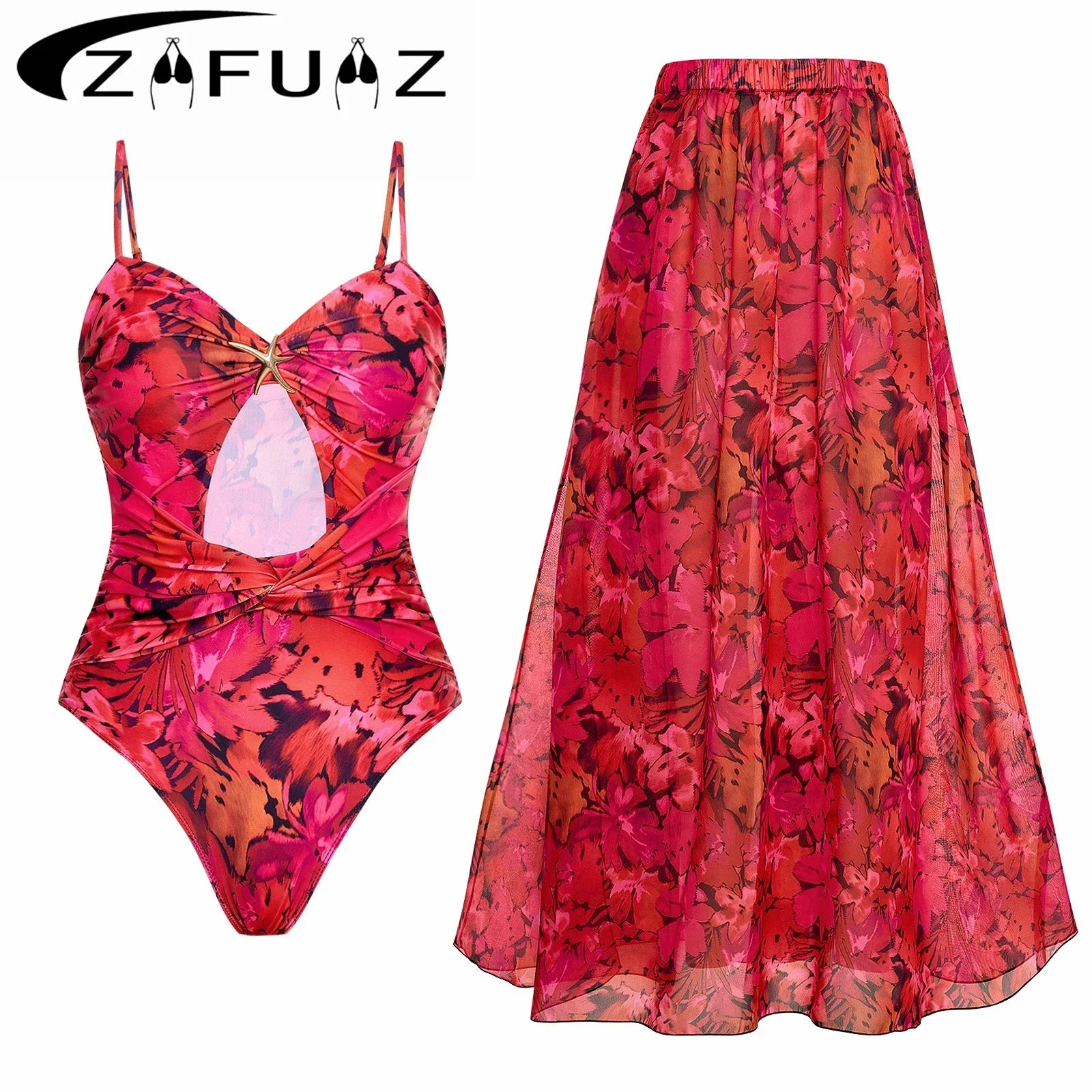 Floral Retro Printed Swimsuit with Cover up Women's Sexy Swimwear Bikini Female Bodysuit Bathingsuit Beachwear 2025