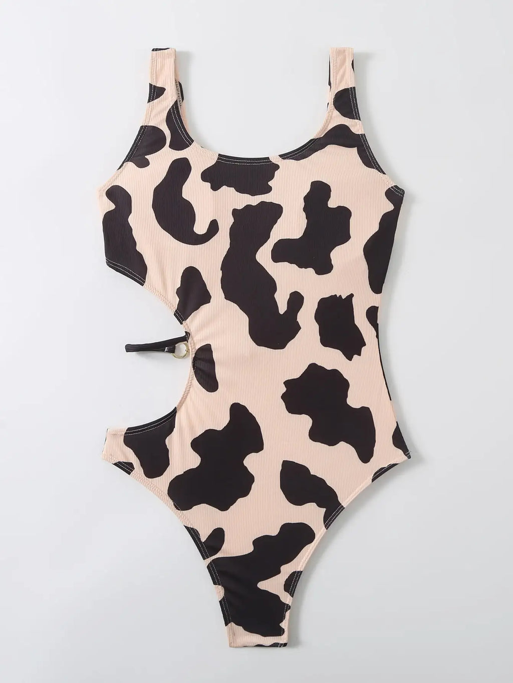 2026 Cow Print Rib Cut-out One Piece Swimsuit Ring Link Swimwear Women Bathing Suit Female Swimming Summer Beachwear Bodysuit