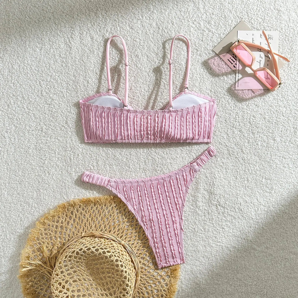 Wrinkled Crinkled Tie Knotted Bikini Women Swimwear Female Swimsuit Two-pieces Bikini Set Brazilian Bathing Suit Swim Beach Wear