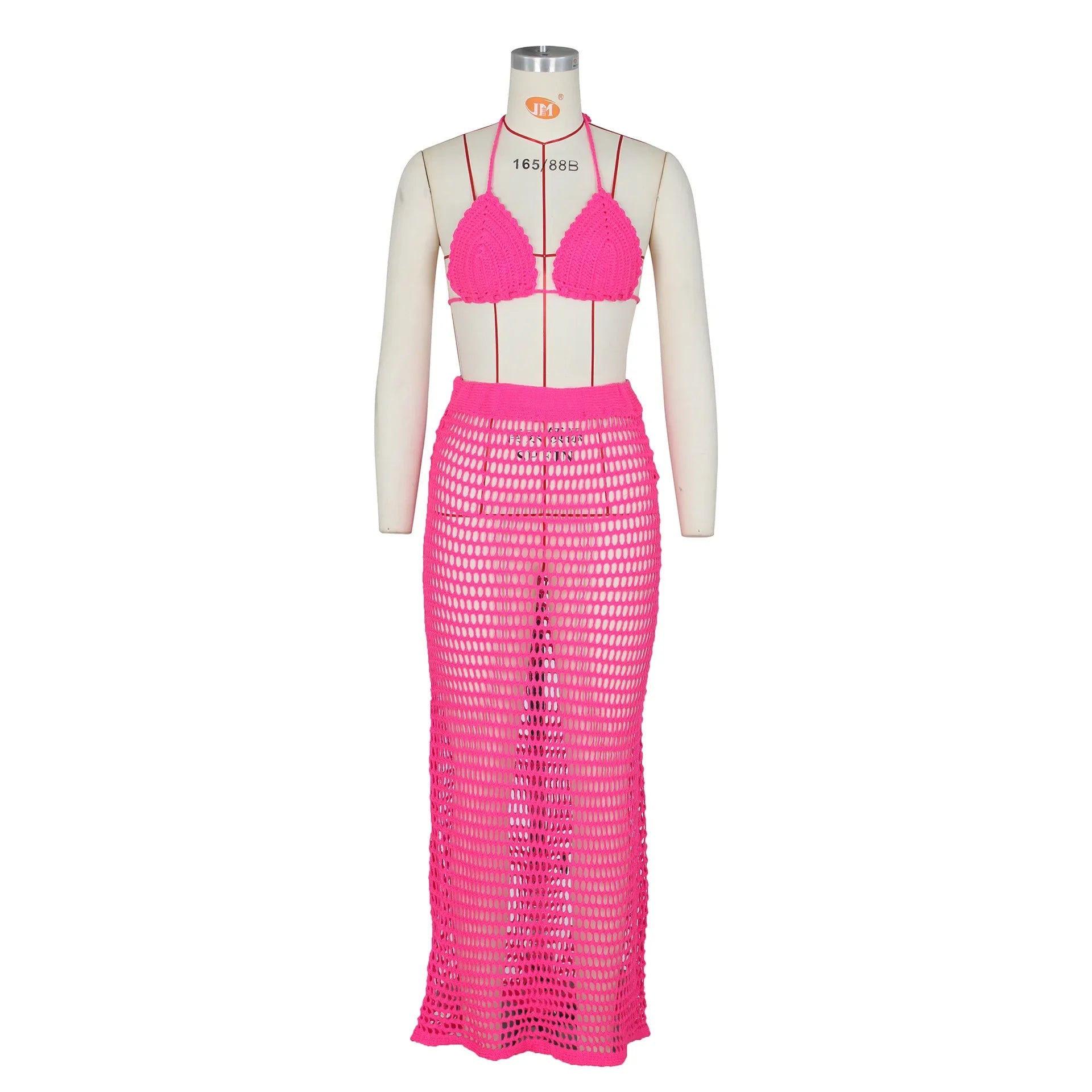 DEKA Beach Cover Up High Split Crochet Knitted Tunic Beach Dress Beach Wear Beachwear Women Long Knit Hollow Tassels Skirt Suit