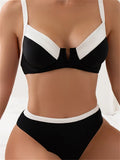 Sexy Black White Patchwork Bikini 2024 Women Halter V Underwire Push Up Micro Swimsuit Beach Bathing Suit High Waist Swimwear