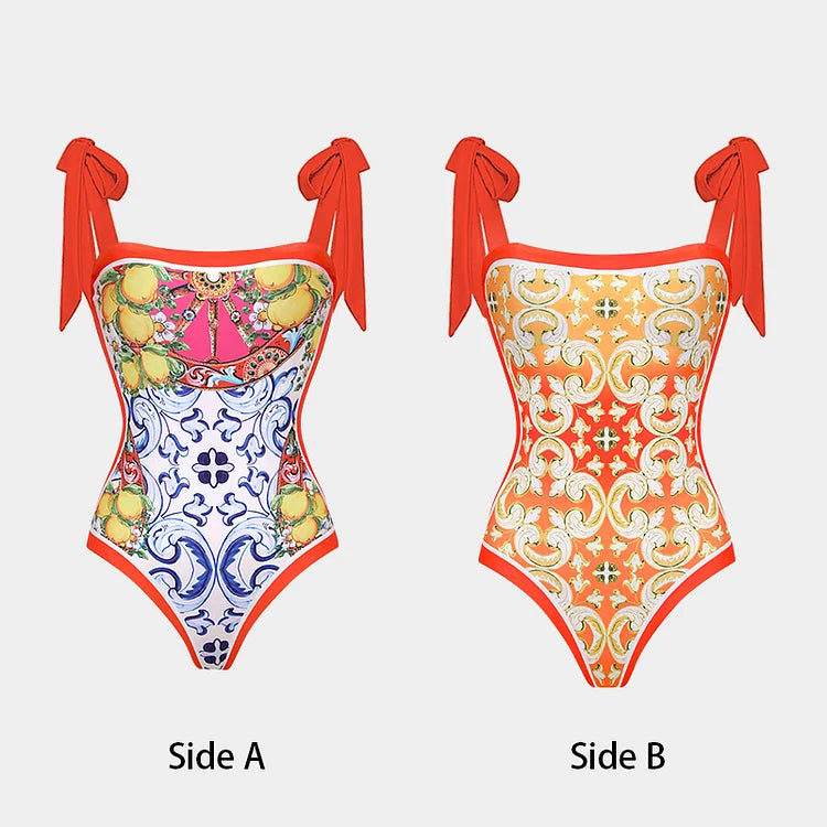 2026 High Quality Double-sided Printed Push Up Women Bikini Set Printed Strappy Bandage Swimwear Brazilian Biquini Bathing Suit