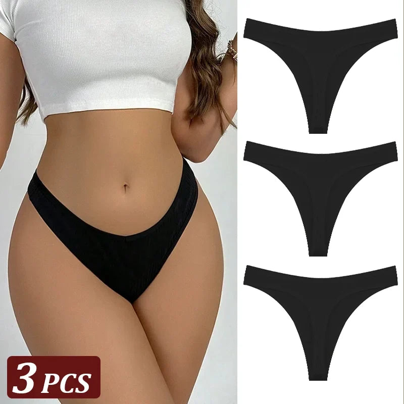 3PCS Seamless Thong Cotton Women Thin Strap Low Waist High Flexibility Panties Sexy Underwear Ladies Briefs T-back Soft Women