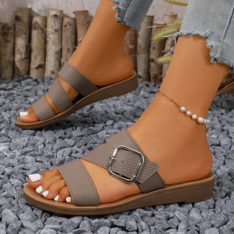 2026Summer Women Flat Sandals Solid Color Casual Comfortable Female Flat  Shoes