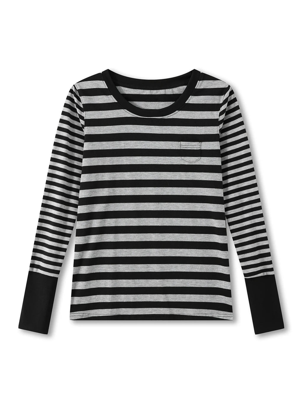 Women Striped Print Long Sleeve Tops Fitted Round Neck Fall T-shirts Casual Streetwear for Daily Office Party