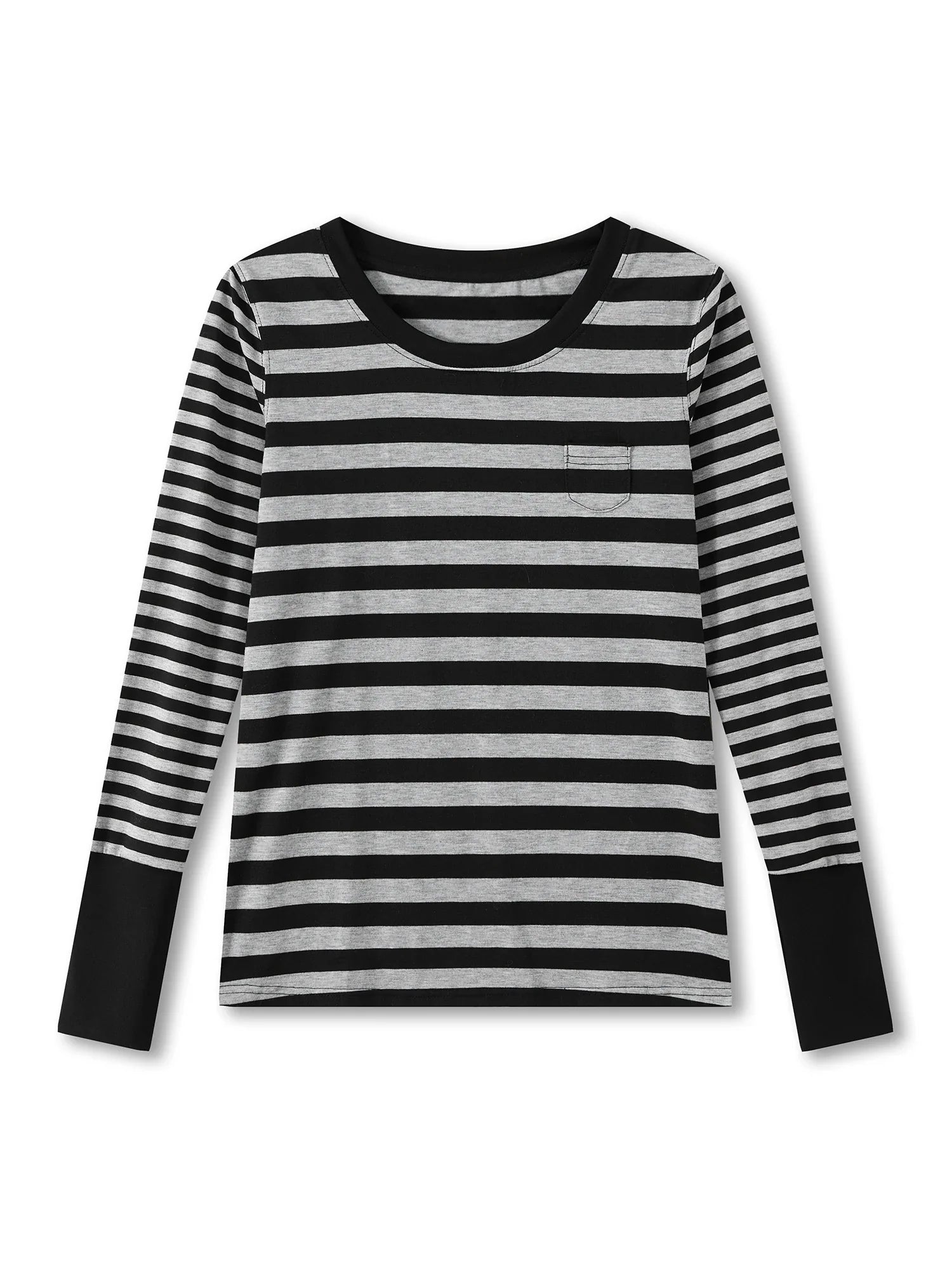 Women Striped Print Long Sleeve Tops Fitted Round Neck Fall T-shirts Casual Streetwear for Daily Office Party