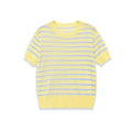 Fashionable Casual Striped Short-sleeve Knit Shirt Women Yellow Blue Striped Short Sleeve Knit Top Crew Neck Summer T Shirt SEUY