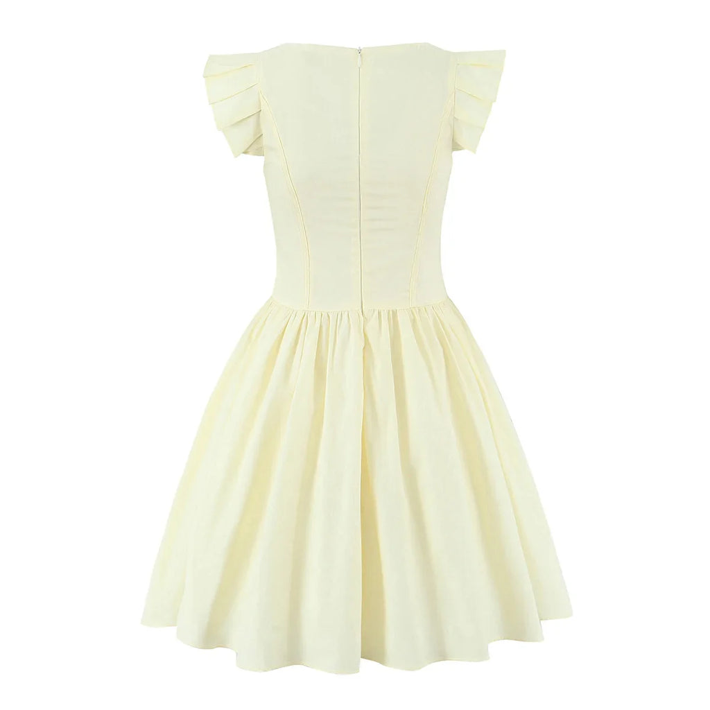 Floral Embroidery Cotton Summer Women's Dress Sleeveless Buttons Decor Short Mini Dress Elegant Yellow A-line New in Dress 2025