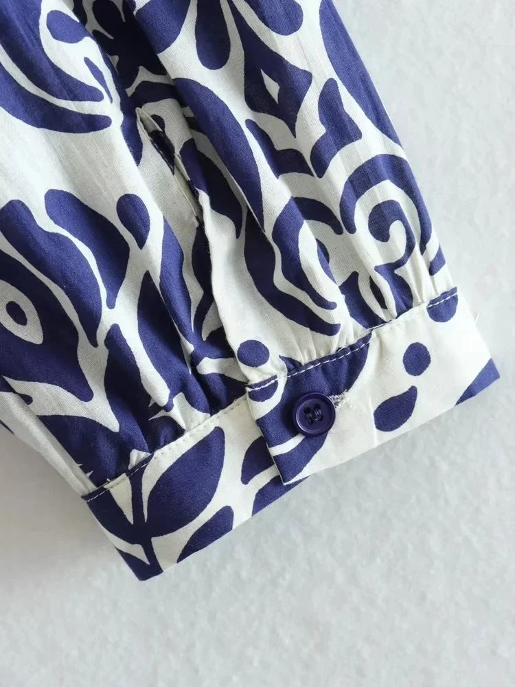 Foridol Blue Flower Print Vintage Casual Shirt Dress Women 2025 Single Breasted Loose Boho Maxi Long Vestidos Dresses Fashion