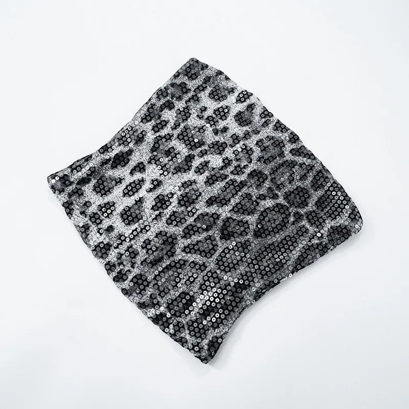 Sexy Chic Leopard Printed Corset Tops Women's Fashion Skinny Zip-up Sequins Crop Tops Strapless Night Club Outfit Streetwear
