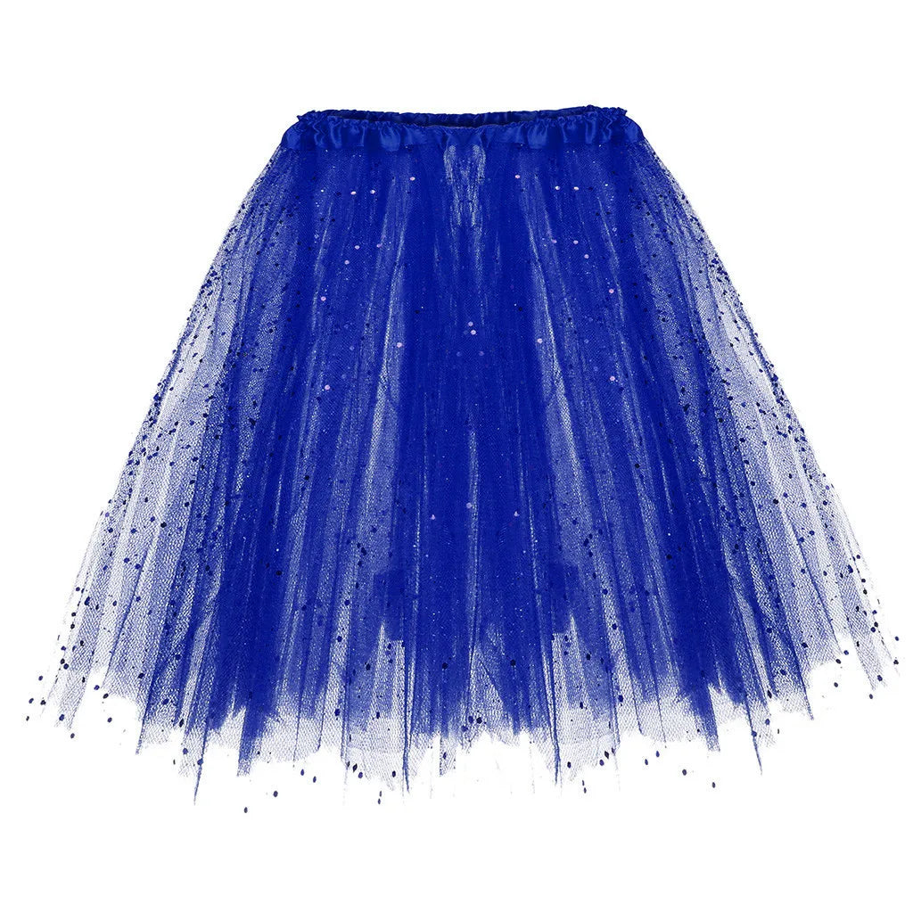 Women Glitter Tutu Skirt Puffy Tiered Tulle Underskirt Elastic Waist Layered Short Skirt Party Gown Princess Skirt Orange Yellow