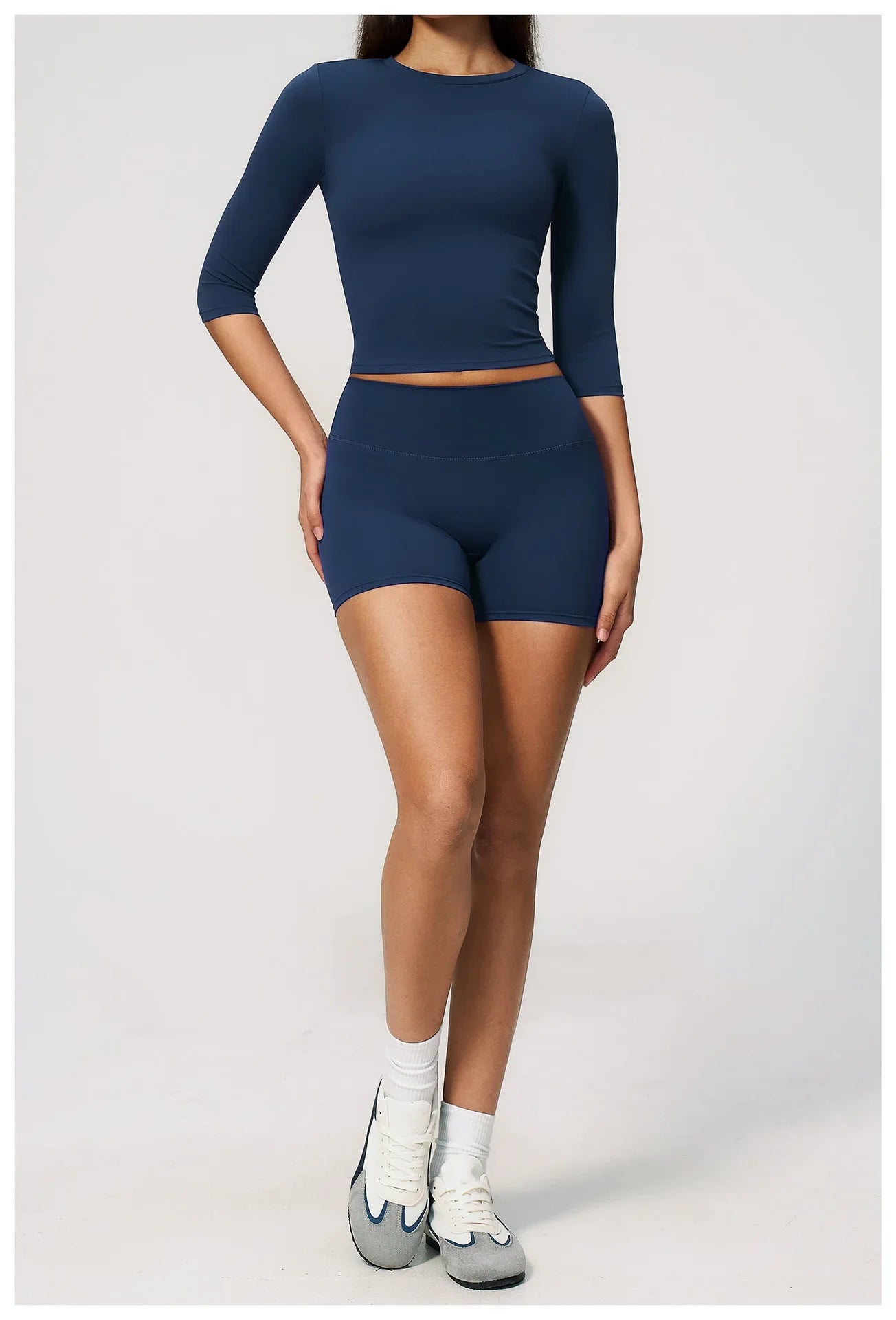 Yoga Sets Women Half Sleeve O Neck Slim Sports T Shirts High Waist Short Fitness Suit Outdoor Gym Running Workout Tracksuit