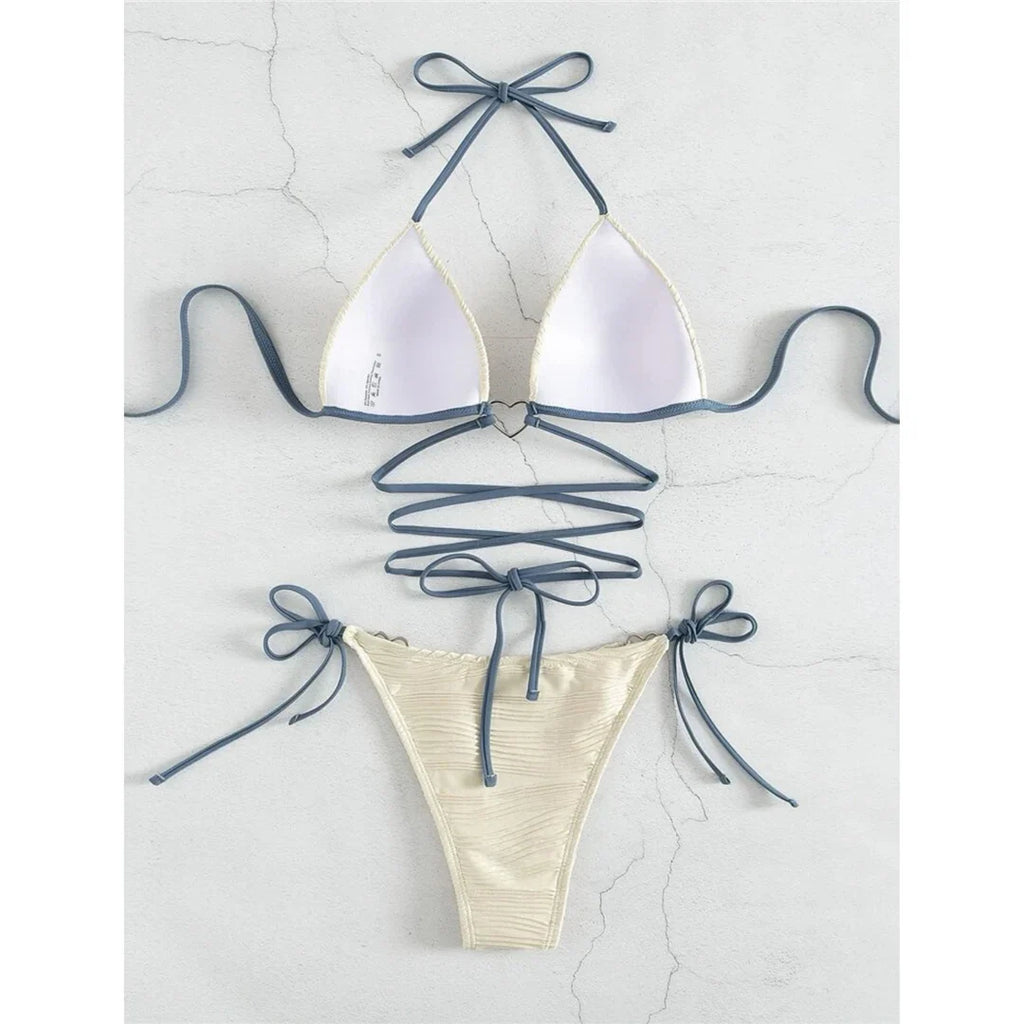 New Wrap Around Halter Wrinkled Bikini Women Swimwear Female Swimsuit Two-Pieces Bikini Set Bather Bathing Suit Swim Lady V4081