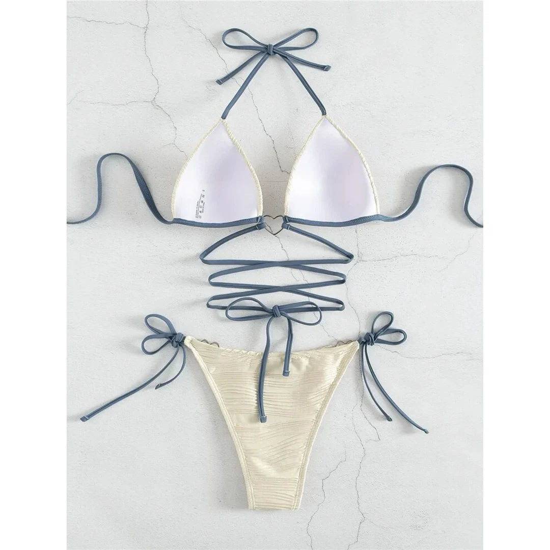 New Wrap Around Halter Wrinkled Bikini Women Swimwear Female Swimsuit Two-Pieces Bikini Set Bather Bathing Suit Swim Lady V4081