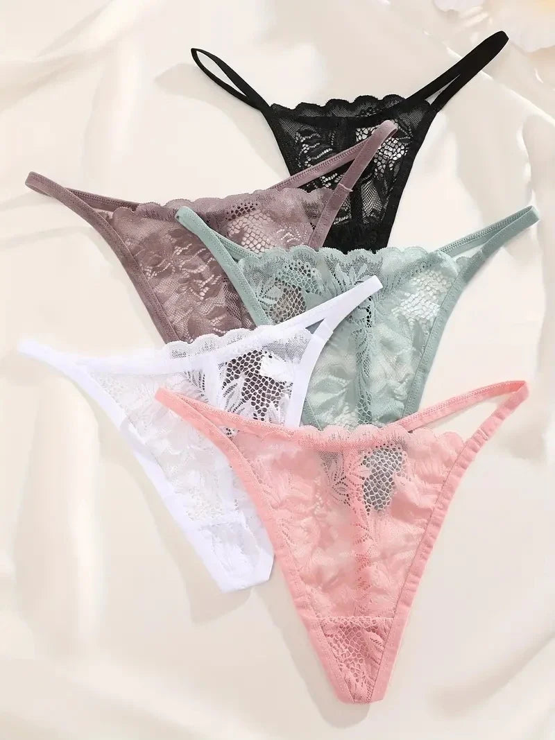 4PCS Sexy Hollow Out Lace Women Lingerie Underpants Female Lace Transparent G-string Thong Low Waist Female Soft Intimates S-XL