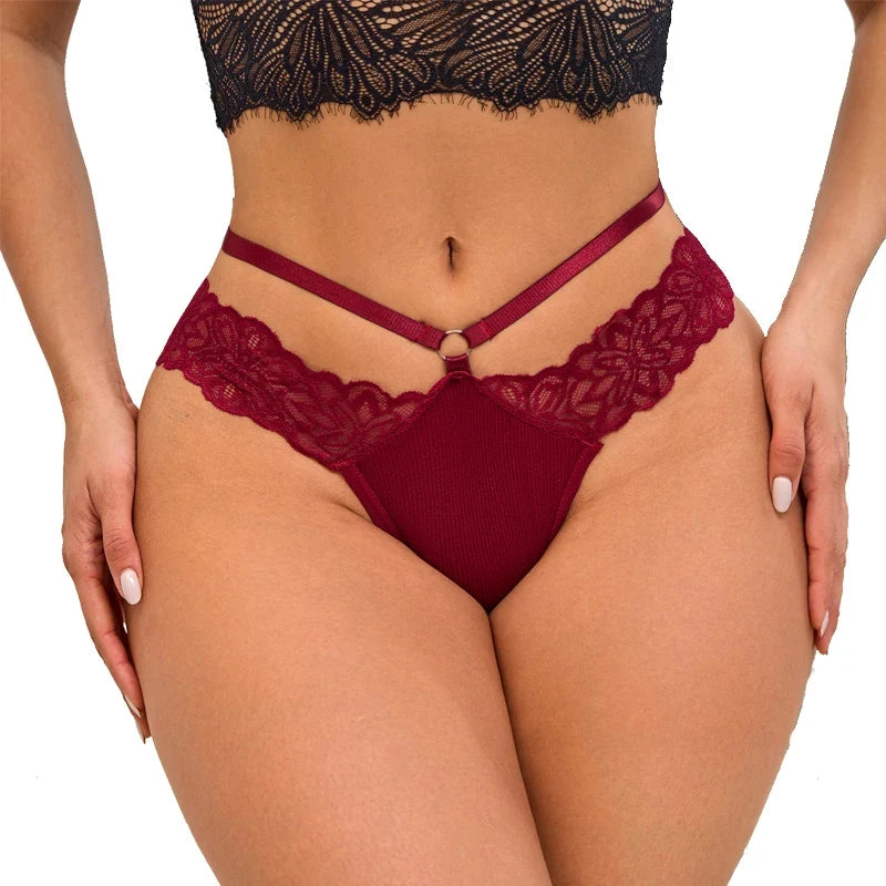 Sexy Double-strap Lace Thong Panties T-Back Women Underwear Low Rise Elegant G-String Breathable Lady Briefs Elegant Lingerie