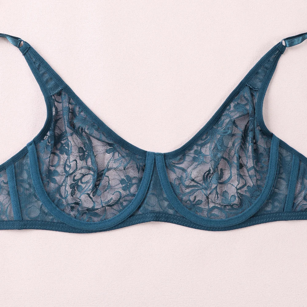 2 Pcs Sexy Womens Lace Bra Underwire BH Hollow Out Perspective Underwear Lingerie BH Tops Plus Size Brassiere B C D E Cup
