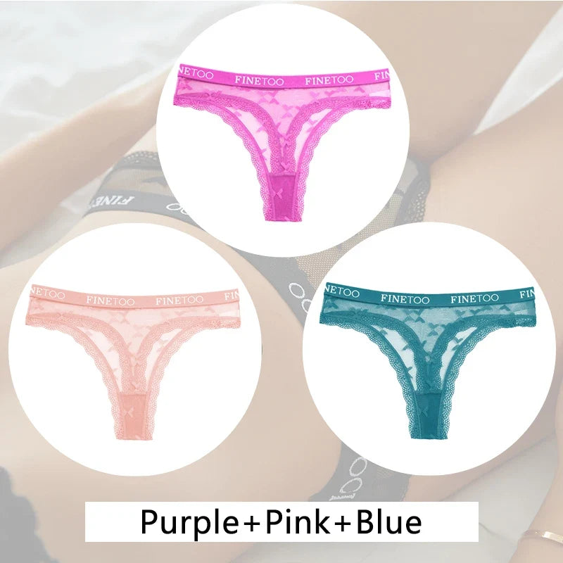 New 3Pcs Lace Thongs Women Floral G-string Underwear Trendy Letter T-Back Underpants Sexy Low Waist Bikini Panties Ladies Panty