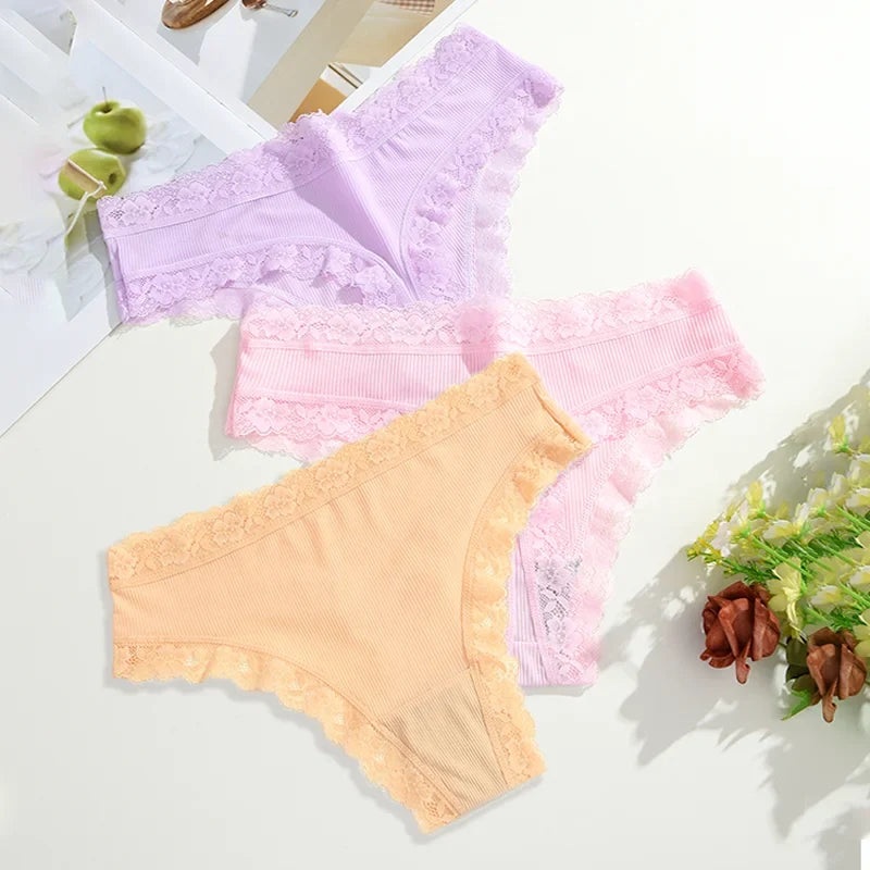 3Pcs Women Cotton Lingerie Sexy Thong Soft Fashion Panties Femme Design Underwear Pantys Underpant Lingerie Lace Intimates S-XL