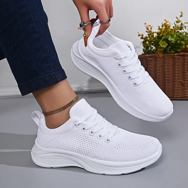 White Breathable Mesh Sport Sneakers Women Comfort Soft Bottom Non Slip Running Shoes Woman Plus Size 43 Lace Up Tennis Shoes