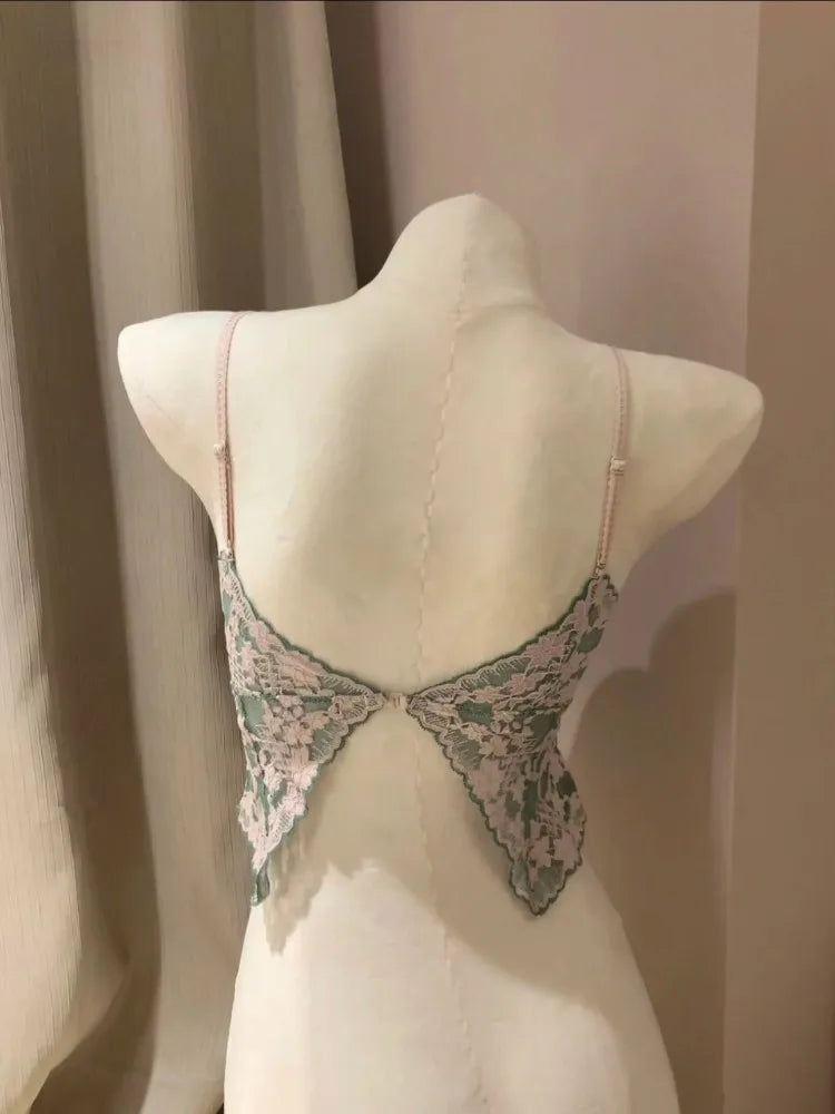 Sexy French Lace Halter Bra Summer Bralette Small Bust Wrinkle-Free Adjustable Straps Beauty Back Vest Wirefree Comfort Bra Set