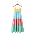 Foridol Multicolor Patchwork V Neck Sundress Smocked Strap Sleeveless A-line Female Midi Casual Summer Women Vestidos 2025