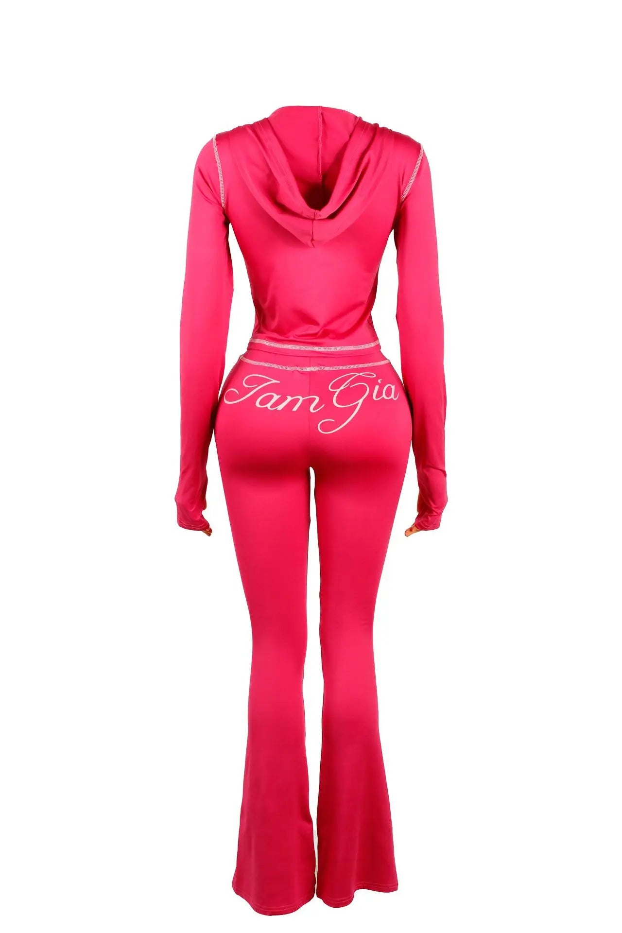2026 New Women Ins Fashion Solid Color Sexy Straight Shoulder Contrast Stitch Long Sleeve 2 Piece Outfit