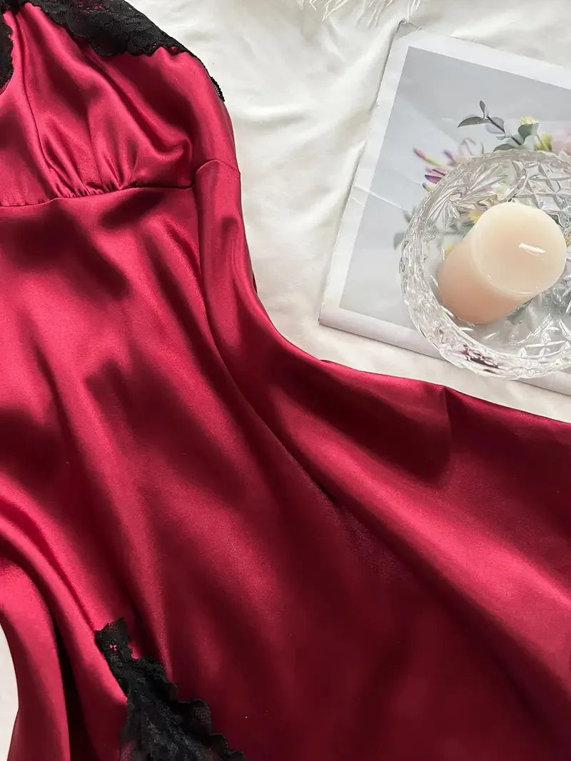 V-neck Lace Camisole Nightgown Hot Backless Sexy Women Sleepwear Short Silk Sleep Shirts Elegant Pajamas Lingerie Night Dress
