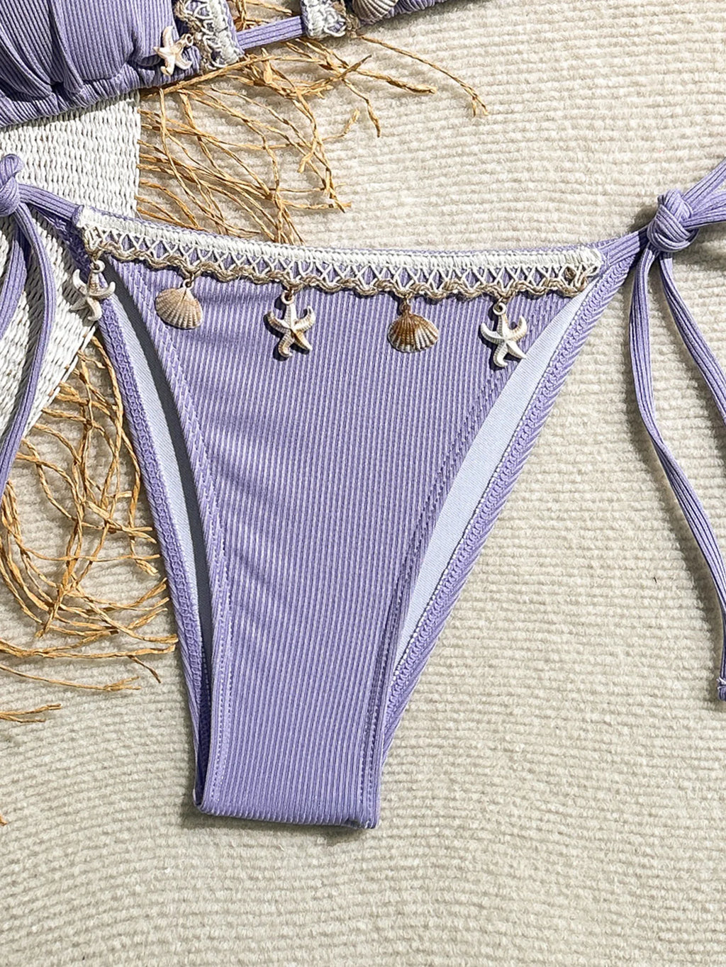 Shell Decoration Halter String Strappy Bikini Women Swimwear Female Swimsuit Two-pieces Bikini Set Ribbed Bathing Suit Swim Lady