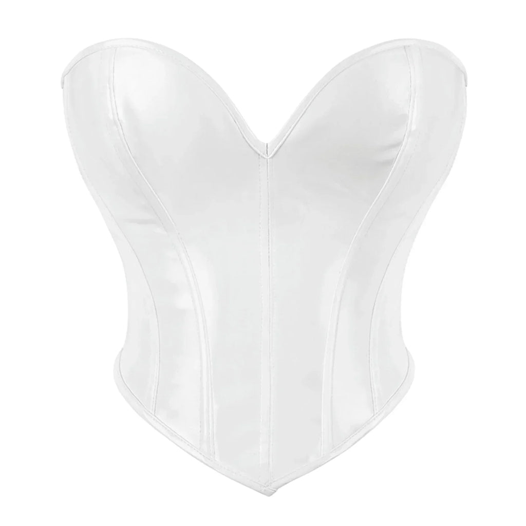 Women PU Leather Bustier Back Lacing-up Fish Boned Corset Curved Hemline Crop Tank Tops