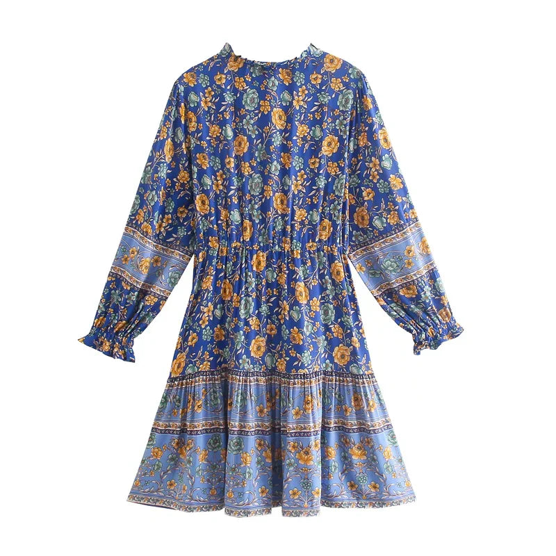 Foridol Bohemian Printed Floral Women Long Dress with Sleeve Spring Summer New in Midi Vestidos Casual Beach Boho Dress Women