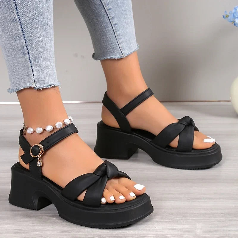 Fashion Mixed Color Platform Sandals Women Ankle Buckle Thick Sole Rome Sandals Woman Summer Open Toe Cross Band Sandalias Mujer