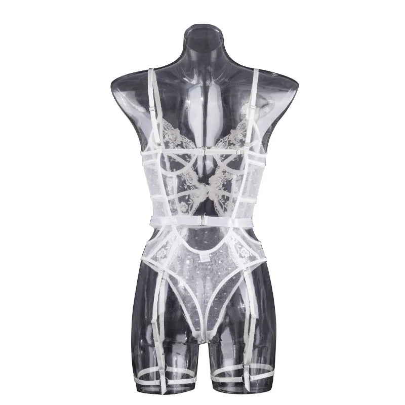 Toucheart Lace Sexy Skinny Babydoll Bodysuit Embroidery Erotic Private Adult Suit Solid Color Patchwork High Waisted Sexy Set