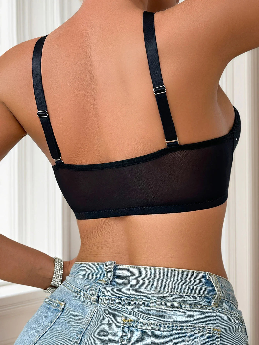 High quality black shiny party brassere cross gathering bra women's underwear sexy Lingerie push up bra MR3055